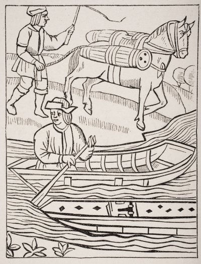Transporting Fish by Water and by Land, after an engraving in the Royal Statutes of the Provostship of Merchants, from 
